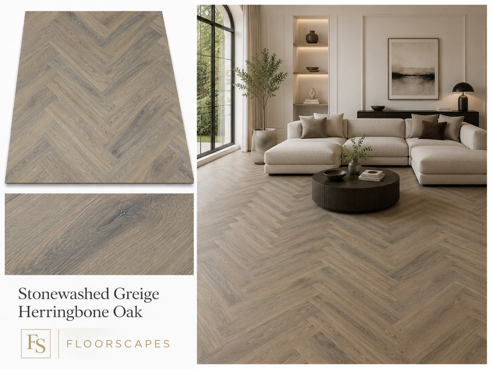 Stonewashed Greige Herringbone Oak flooring